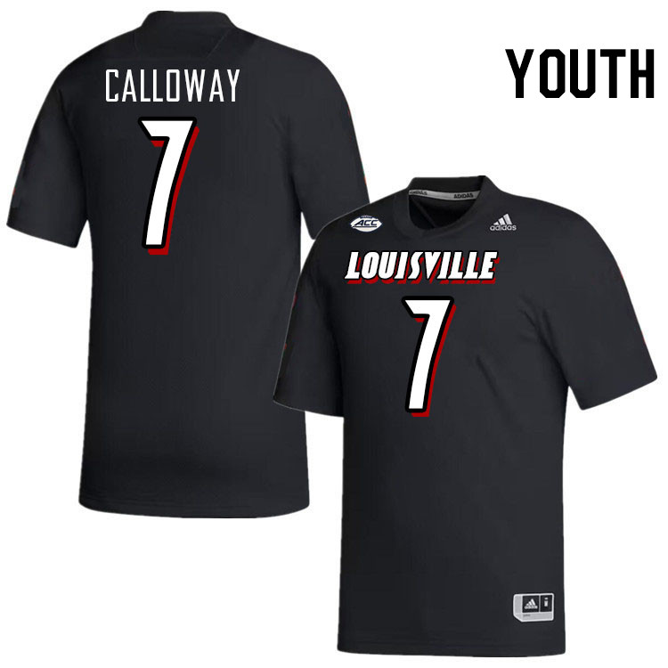 Youth #7 Jimmy Calloway Louisville Cardinals College Football Jerseys Stitched-Black